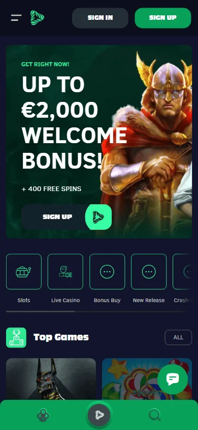 Greenspin Casino home experience on a mobile browser
