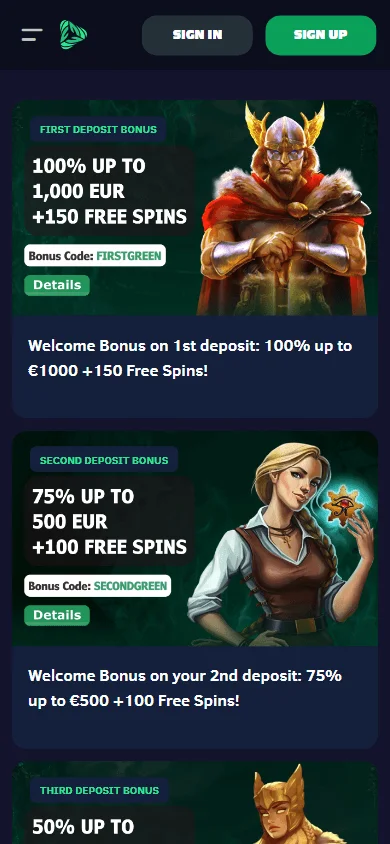 Greenspin Casino promotions and welcome offer on a mobile browser